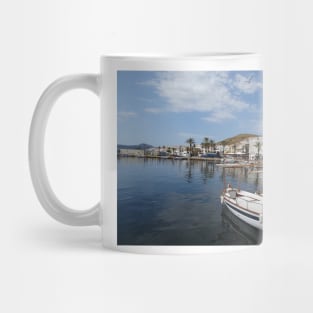 Fishing boat at Fornells, Minorca, Spain Mug